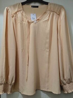 Peach Long-Sleeve Peasant Blouse